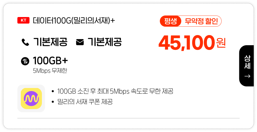 데이터팡팡100G(밀리의서재)+