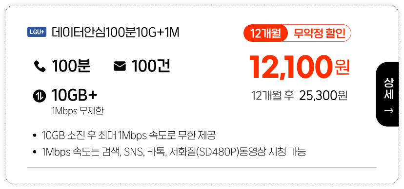 LGU 데이터안심100분10G+1M