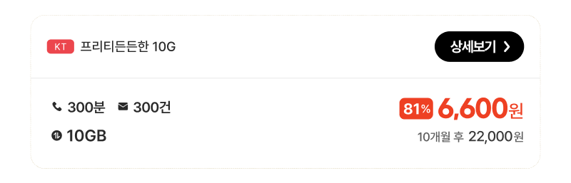 KT프리티든든한 10G